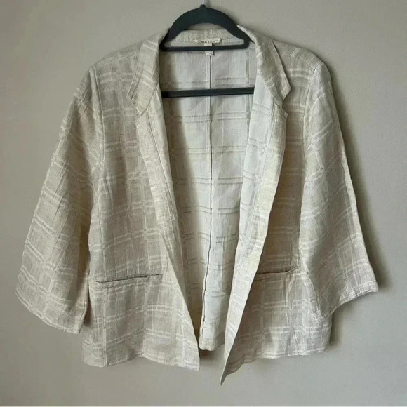 Eileen Fisher Organic Cotton Linen Collared Blazer Jacket Ivory Size Medium - Picture 3 of 8